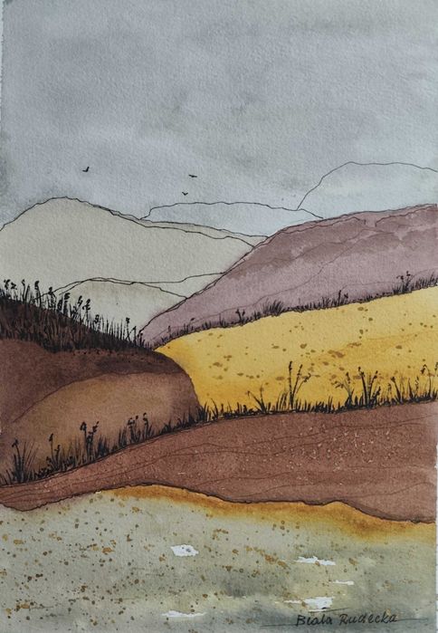 Oryginalny Obraz Akwarela Góry 19x27 Pejzaż Unikat (Nie Print!)