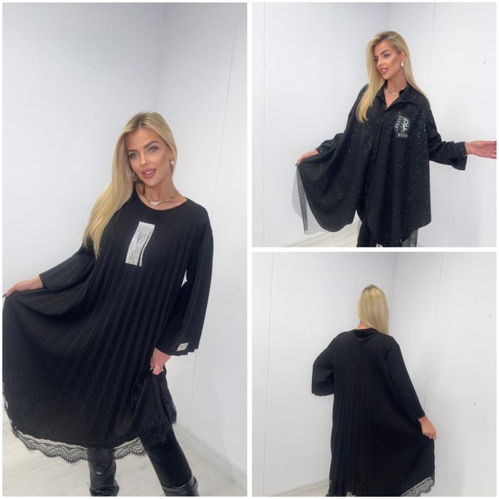 Sukienka koszula Paparazzi Fashion czarna cyrkonie kamienie uni