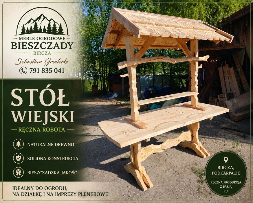 Stół wiejski 205 cm weselny imprezy okolicznościowe