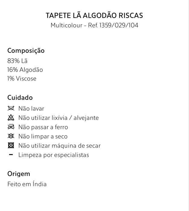 (160 x 230 CM) Tapete Lã Algodão Riscas Zara Home NOVO