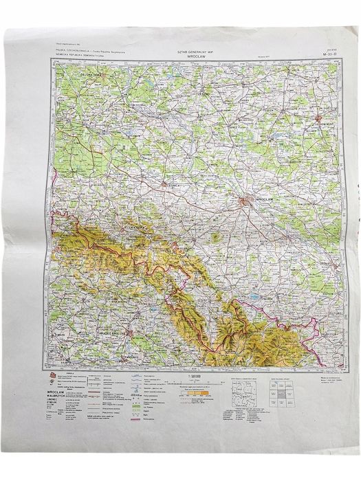 Wojskowa Mapa Topograficzna WP 1:500 000 M-33-B Wrocław 1977 Poufne