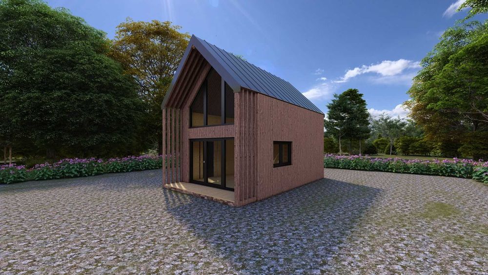 Dom Szkieletowy Całoroczny Typu Stodoła Nowoczesny Antresola D67