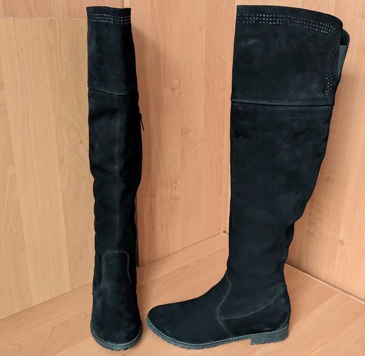 Высокие ботфорты замша