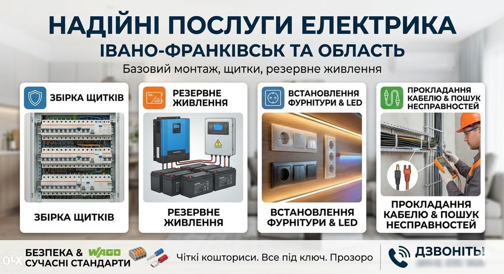 Послуги електрика, Базовий монтаж, щитки, резервне живлення