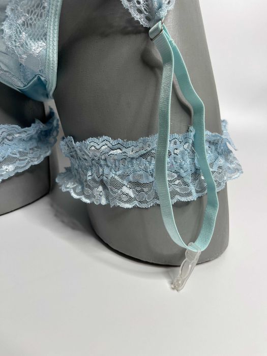 Bielizna erotyczna damska, komplet bielizny, satyna, błękitny L