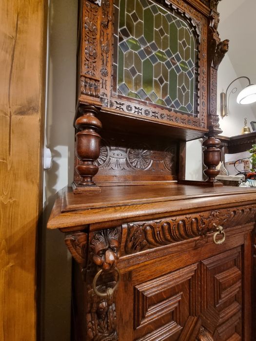 Unikatowy Kredens Witryna Eklektyczna Antyk drewniany dębowy