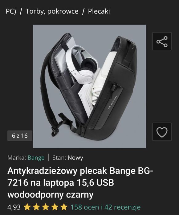 Plecak antykradzieżowy - posiadam dowód zakupu
