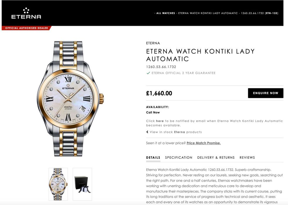 Жіночий годинник Eterna KonTiki Automatic 1260.53.66.1732 Swis Diamond