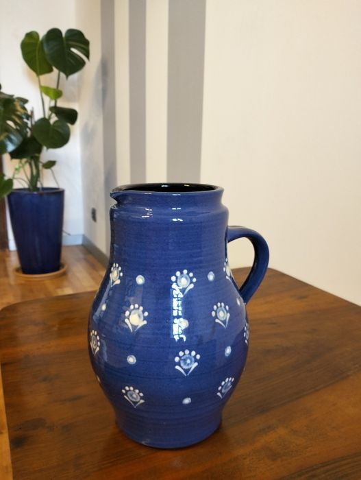Stary Gliniany dzban kobaltowy kolor