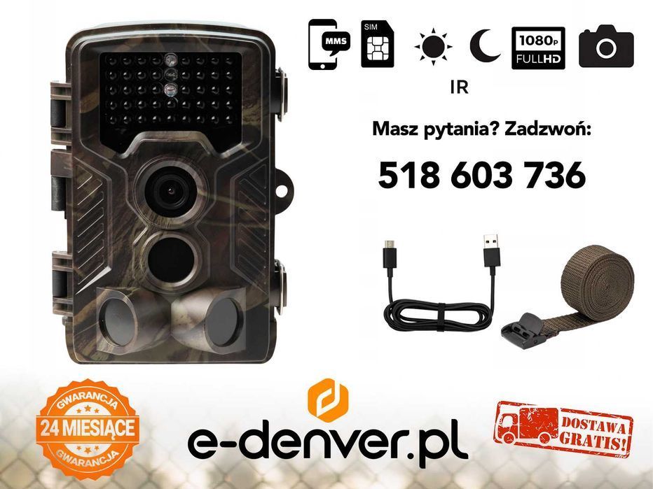 Fotopułapka SIM GSM SMS MMS Denver WCM-8010 KAMERA LEŚNA 42xIR FullHD
