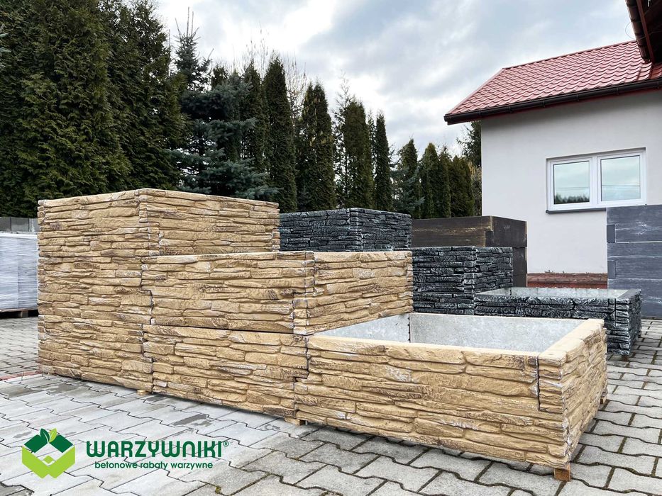 Warzywnik betonowy o imitacji kamienia, skrzynie na warzywniak ogród