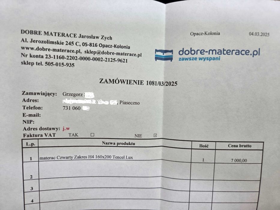 Materac CZWARTY ZAKRES KOŁO lateks 160x200