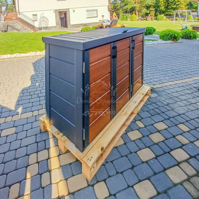 Zabudowa koszy na śmieci wiata  207x80x120 cm 3x240L Antracyt ID868