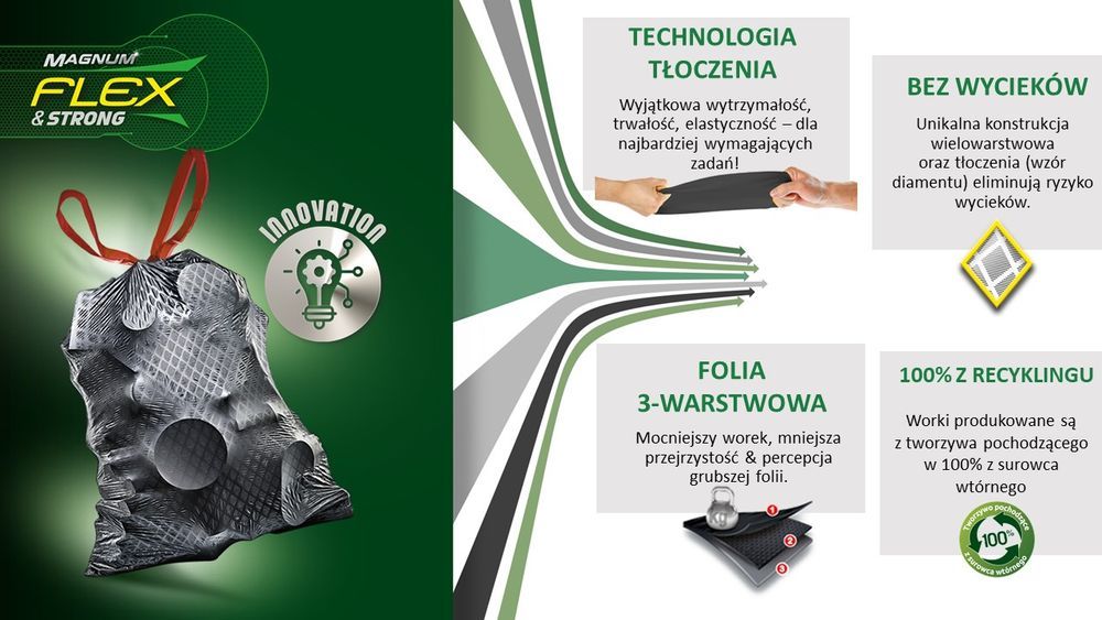Worki na śmieci Magnum Flex&Strong z taśmą 120L - 8 szt. JAN NIEZBĘDNY