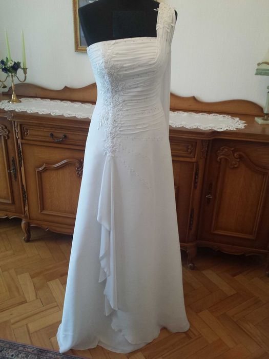 Suknia ślubna nowa biała gorset ozdobna aplikacja kwiaty WELON GRATIS