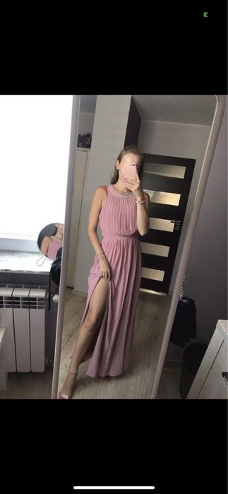 TFNC London wizytowa bogato zdobiona dluga suknia z rozcieciem