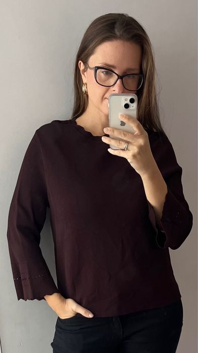 H&M czekoladowy sweterek laserowo cięty L wiskoza