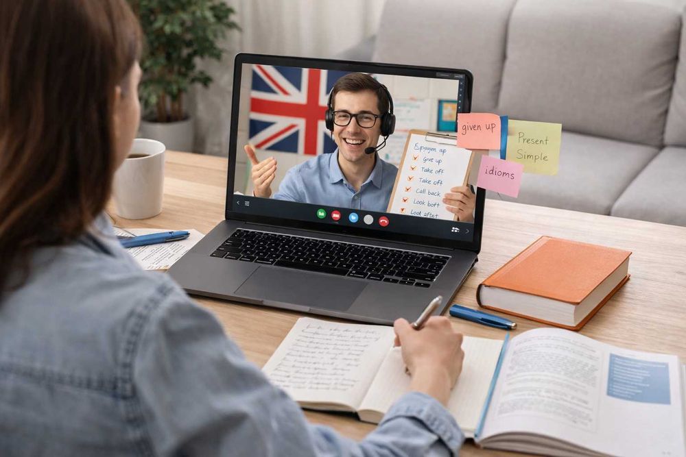 Estudiante participando en una clase de inglés online