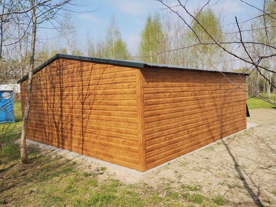 garaże blaszane drewnopodobne, profil zamknięty, garaż 6x5,8