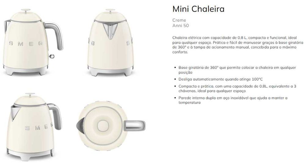 Chaleira Elétrica SMEG Creme (NOVA - Ainda embalada)