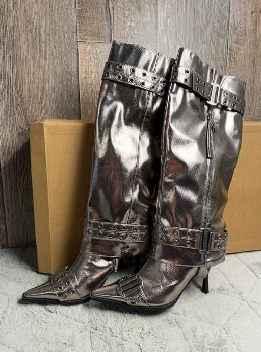 Srebrne kozaki botki damskie Steve Madden Showcaser 39