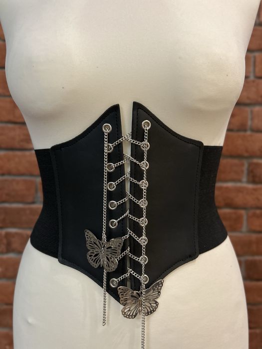 Pas gorset goth alternatywka lancuch motyle czarny rock talia metal skora