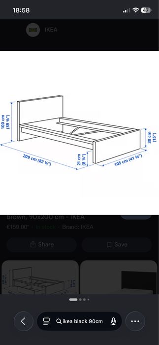 Cama MALM ikea 90x200cm