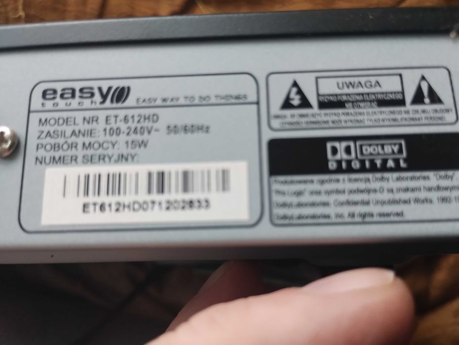 Odtwarzacz DVD Easy Touch ET-612HD, pilot, kabel Euro