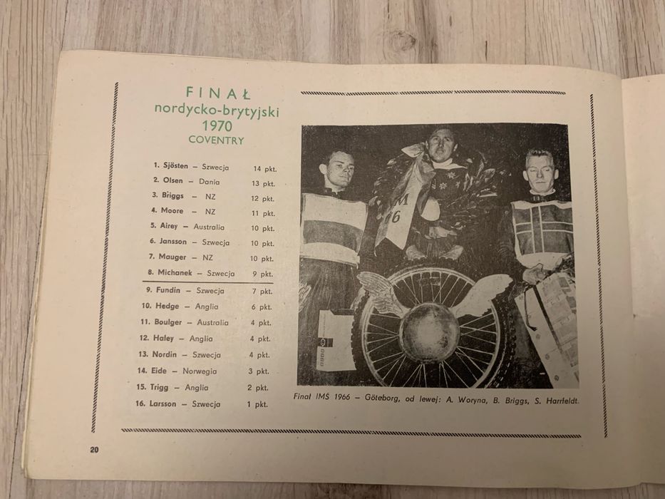 Finał IMŚ 1970 żużel gazeta prospekt vintage z 1970 r.