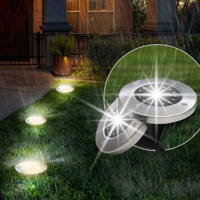 LAMPA LAMPKI OGRODOWE Świecący DYSK 16 LED Solarne Gruntowe - 12 Sztuk