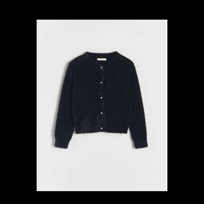 Чорна кофта на гудзиках, пухнаста, 8-9/134 см