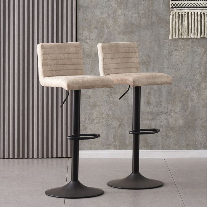 Hokery barowe Ainpecca – komplet 2 szt. velvet retro, beżowe