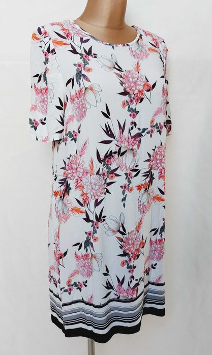 Sukienka tunika 100% Wiskoza New Look 16/44 kwiaty strukturalna 42