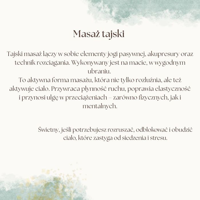 Masaż relaksacyjny, klasyczny, powieziowy