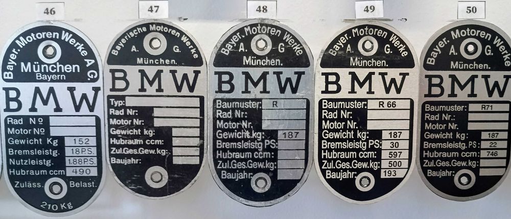 TABLICZKI ZNAMIONOWE do motocykli BMW zabytkowych (wybór)