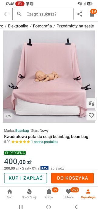 Nowa nieużywana pufa beanbag do sesji noworodkowych