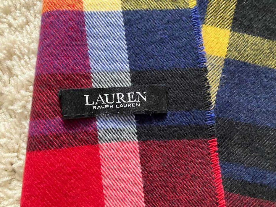 Lauren Ralph Lauren nowy duży szal w kratę unisex 63x190 cm