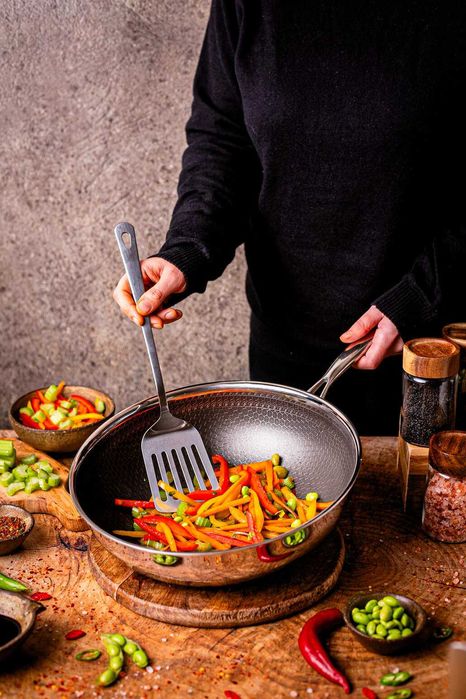 Profesjonalna Patelnia Ceramiczna Wok Indukcja 30 cm z pokrywką Kanso