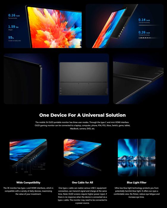 Портативний монітор UPERFECT UColor O2 16'' 3K OLED 120Hz USB-C