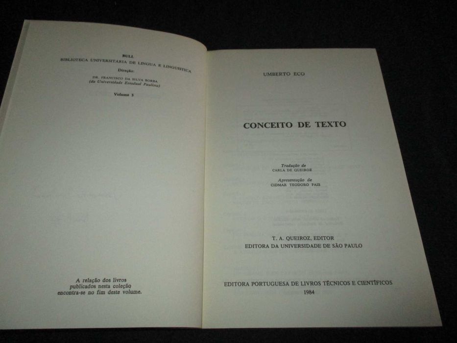 Livro Conceito de Texto Umberto Eco