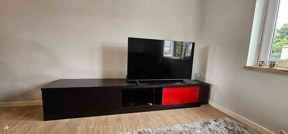 Móveis de Sala Nogueira Preta c/ Vidro Vermelho – Venda Separada