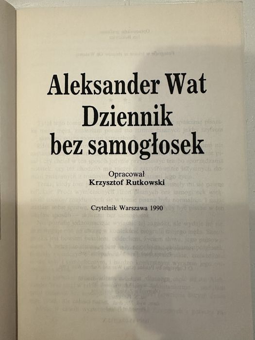 Dziennik bez samogłosek. Aleksander Wat