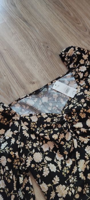 Nowa elegancka czarna bluzka kwiaty z wiązaniem George XXL 44