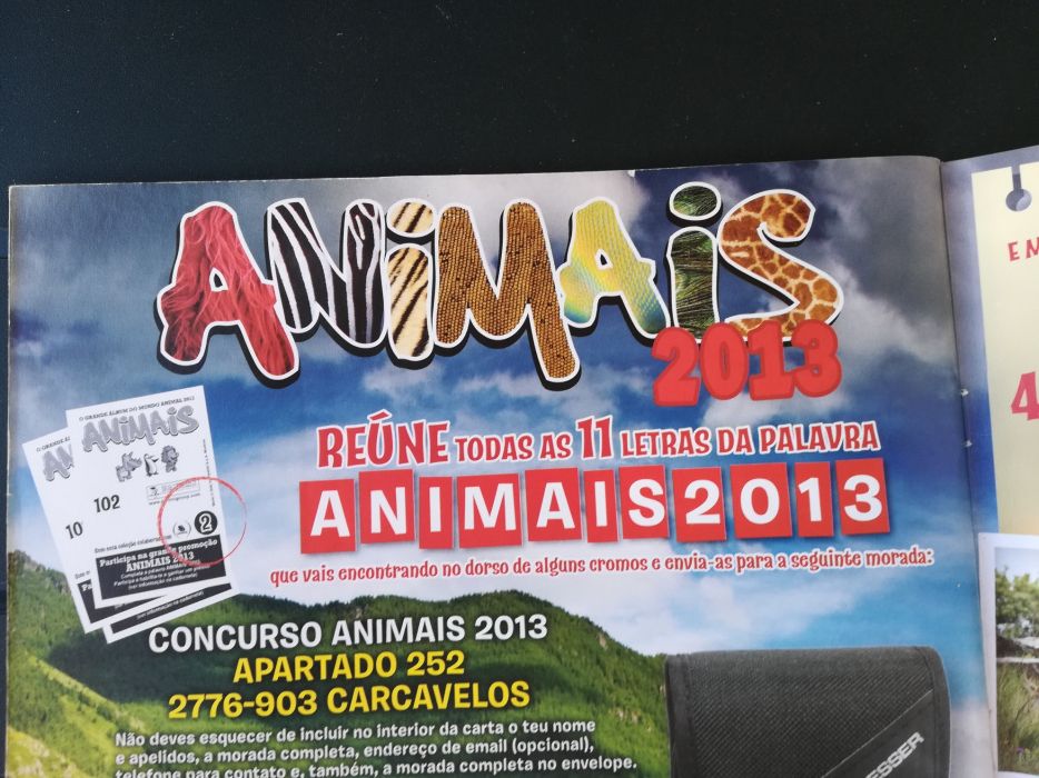 Caderneta animais 2013 (6 cromos colados) (portes incluídos)