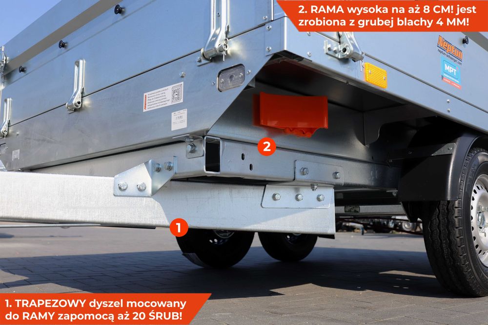 Przyczepa 320 x 168 x 40 Neptun Nordica N16-320 2 kps GN236 Nowa hamowana przyczepa samochodowa ciężarowa Koła pod spodem platforma pod jacuzzi balie