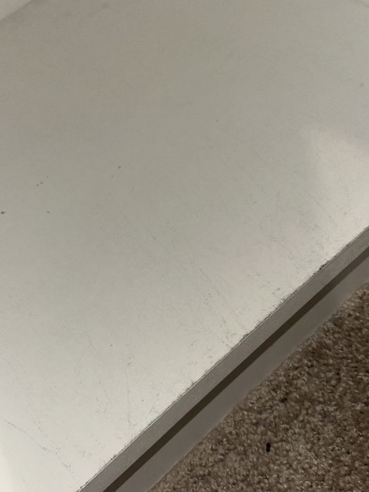 Biurko narozne biale 124 cm lewe 3 szuflady 2 półki