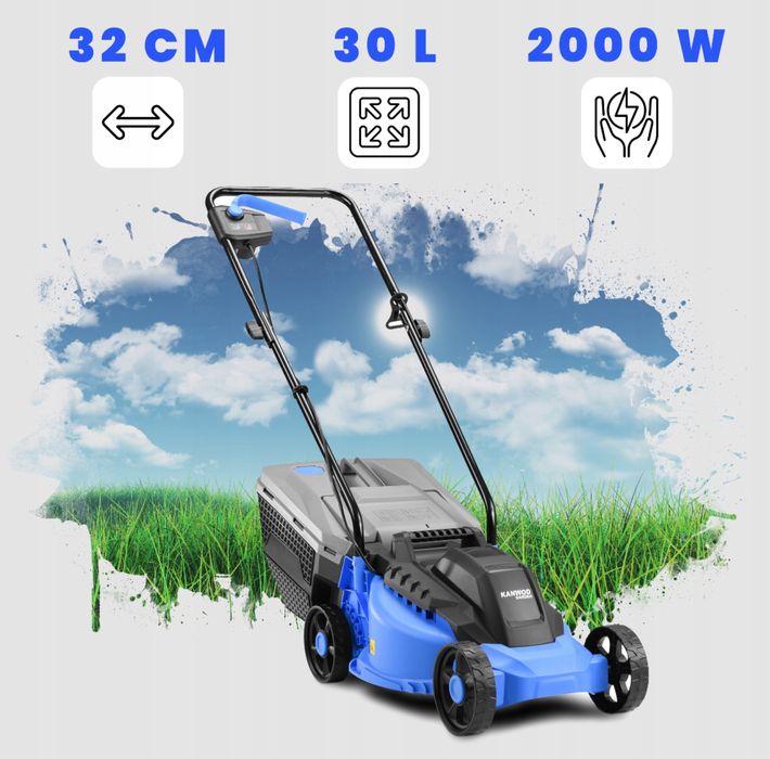 Kosiarka Elektryczna Ogrodowa do Trawy 2000W 30L Mocna Lekka Zawrotna