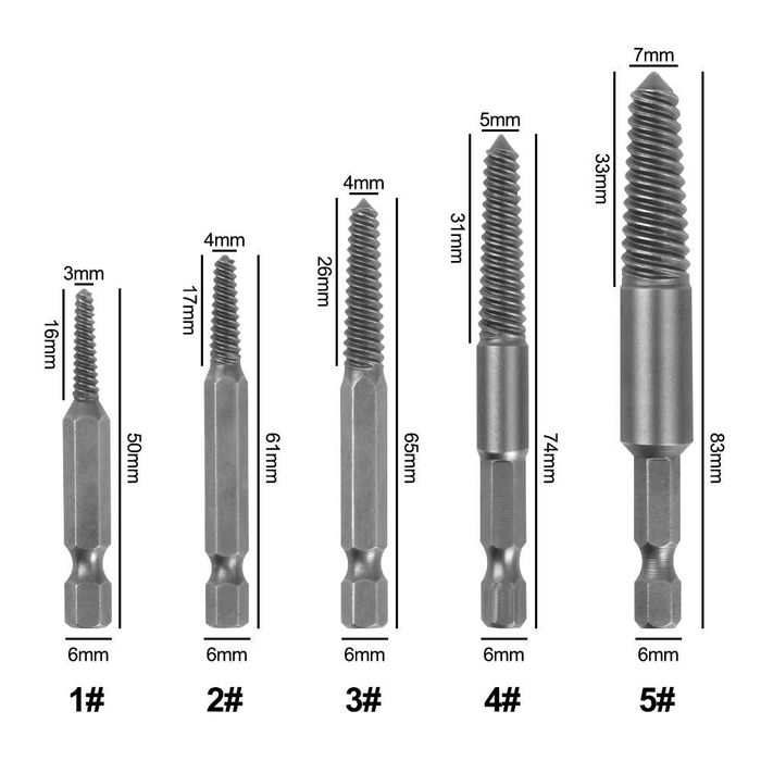 Kit de 5 Acessórios/Extratores de Parafusos (NOVO)