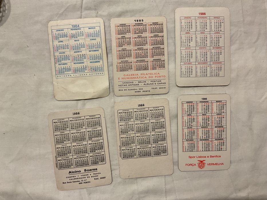 Calendários antigos anos 80 de futebol