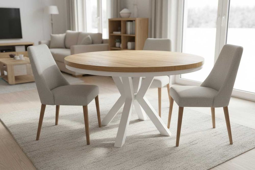 stół okrągły rozkładany pająk LOFT 120/220 solidne nogi metal, salon jadalnia kuchnia